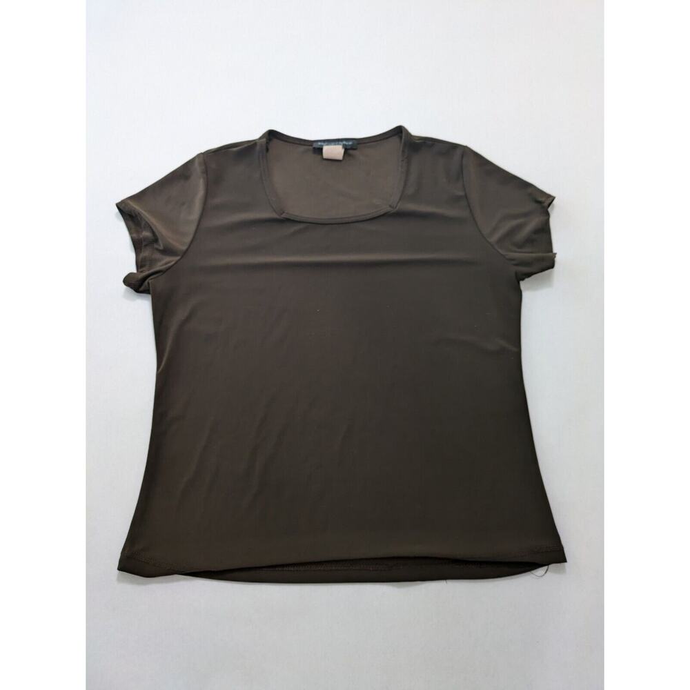 American City‎ Wear Top Women's Medium PETITE Cap Short Sleeve classic Top Olive